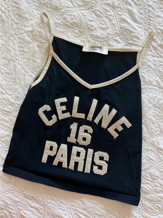 Celine Tops - Celine Black Tank with Cream Appliqué Logo